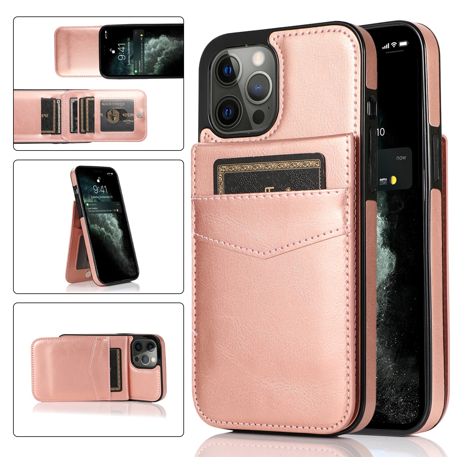 Pro iPhone 12 12 Pro držák karty stojánek Pouzdro na telefon TPU potažené PU kůží Pro iPhone 12 12 Pro držák karty stojánek Pouzdro na telefon TPU potažené PU kůží